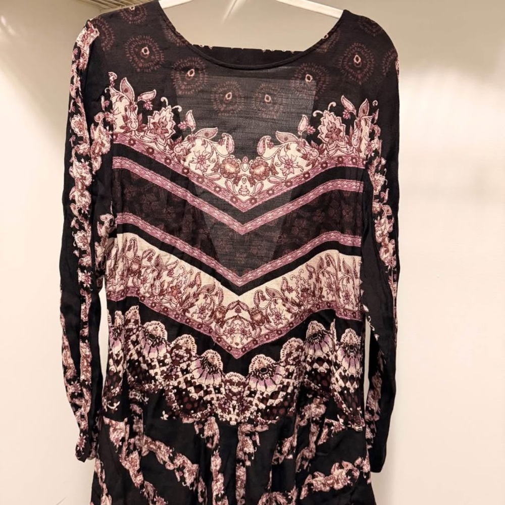 Free People Black and Purple Patterned Top